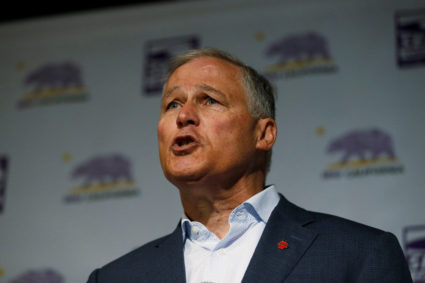 Democratic presidential candidate and Washington State Governor Jay Inslee campaigns during a SEIU California Democratic Delegate Breakfast in San Francisco, California, on June 1, 2019. Photo by Stephen Lam/Reuters