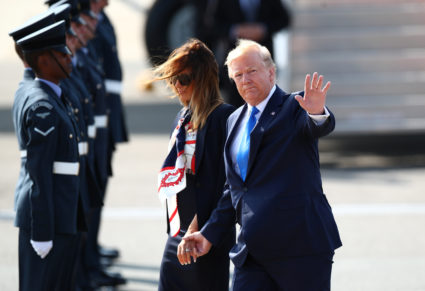 President Donald Trump and First Lady Melania Trump arrive for their state visit to Britain, at Stansted Airport near London, Britain, June 3, 2019. Photo by Hannah McKay/Reuters