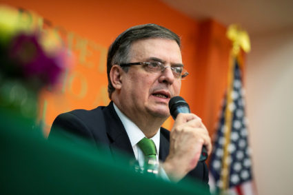 Mexico's Foreign Minister Marcelo Ebrard speaks during a news conference about the ongoing trade negotiations with the U.S., at the Mexican Embassy in Washington, U.S., June 4, 2019. Photo by Al Drago/Reuters