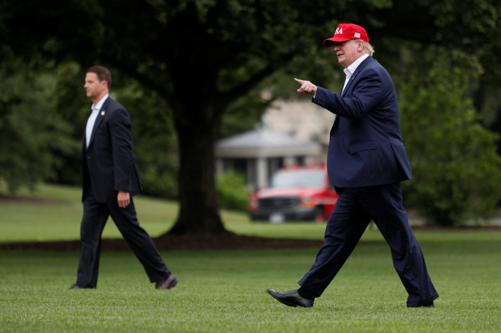 U.S. President Donald Trump arrives following overseas travel at the White House in Washington, on June 7, 2019. Photo by ...