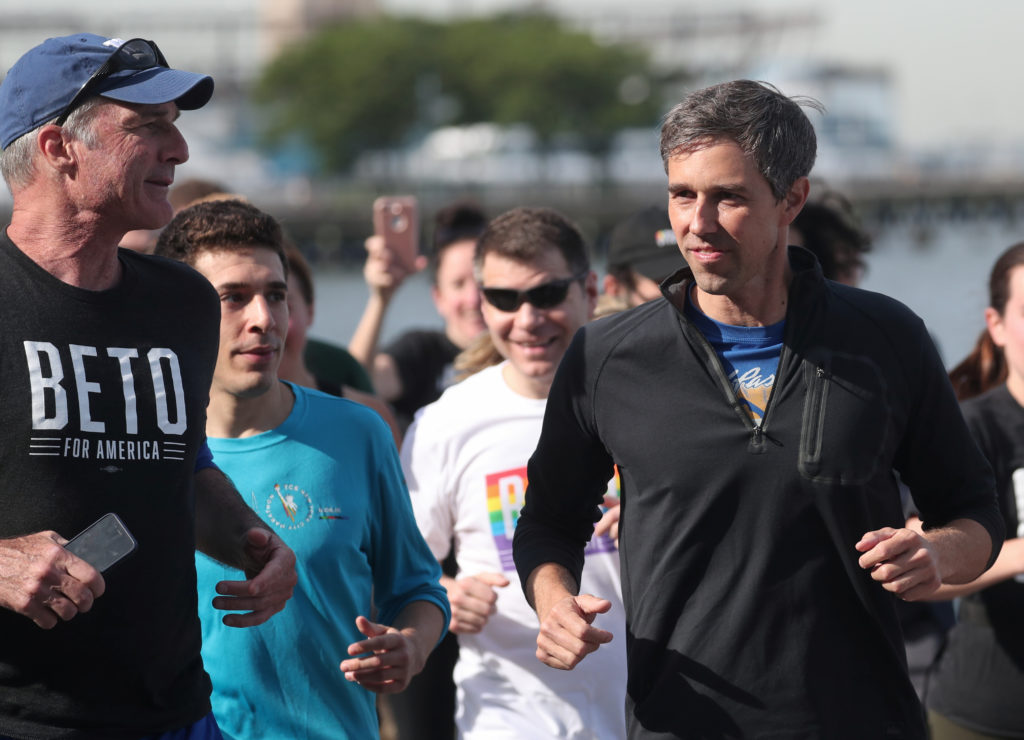 Democratic 2020 U.S. presidential candidate Beto O'Rourke jogs a 2 mile run with members of the LGBTQ community along the ...