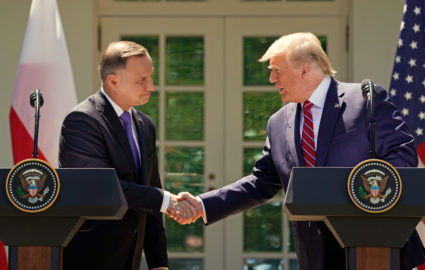 U.S. President Donald Trump and Poland's President Andrzej Duda hold a joint news conference in the Rose Garden at the White House in Washington, U.S., June 12, 2019. Photo by Kevin Lamarque/Reuters