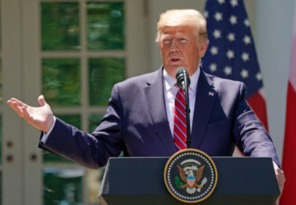 President Donald Trump speaks at a news conference in the Rose Garden at the White House in Washington, on June 12, 2019. Photo by Kevin Lamarque/Reuters