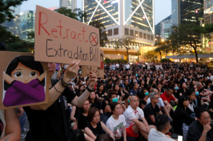 People attend a rally in support of demonstrators protesting against proposed extradition bill with China, in Hong Kong, China, on June 14, 2019. Photo by Jorge Silva/Reuters