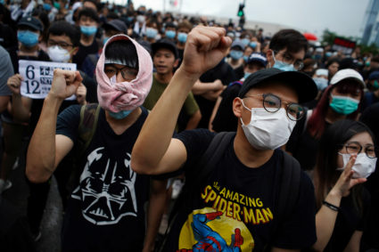 Protesters attend a demonstration demanding Hong Kong's leaders to step down and withdraw the extradition bill, in Hong Kong, China, June 17, 2019. Photo by Athit Perawongmetha/Reuters