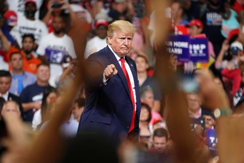 President Donald Trump speaks at a campaign kick off rally at the Amway Center in Orlando, Florida, on June 18, 2019. Phot...