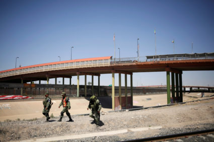 Members of Mexico's National Guard patrol the border between Mexico and the U.S. as part of an ongoing operation to prevent migrants from crossing illegally into the United States, in Ciudad Juarez, Mexico on June 24, 2019. Photo Jose Luis Gonzalez/Reuters