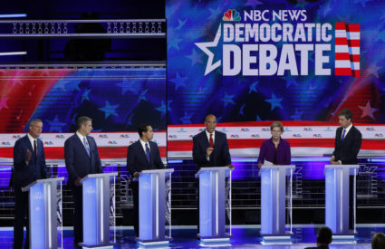 U.S. Senator Booker speaks at the first U.S. 2020 presidential election Democratic candidates debate in Miami, Florida, U.S.,