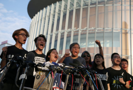 Members of Civil Human Rights Front hold a news conference in response to the announcement by Hong Kong Chief Executive Carrie Lam regarding the proposed extradition bill, outside the Legislative Council building in Hong Kong, China, June 15, 2019. Photo by Athit Perawongmetha/Reuters