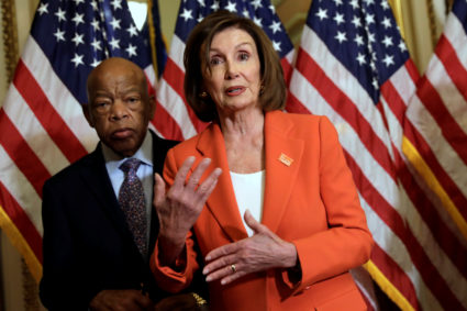 U.S. House Speaker Nancy Pelosi (D-CA) declines questions from journalists about Iran after signing the Taxpayer First Act on Capitol Hill in Washington, U.S., June 21, 2019. Yuri Gripas/Reuters