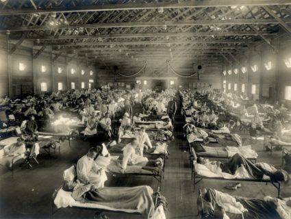 Soldiers with Spanish influenza at a hospital ward, Fort Riley, Kansas at Camp Funston. Photo by National Museum of Health and Medicine