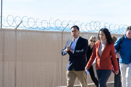 U.S. Representatives Xochitl Torres Small (D-NM) and Joaquin Castro (D-TX) exit after touring a Border Patrol substation with other legislators, investigating the circumstances that led to the death of Felipe Gomez Alonzo, an 8-year-old Guatemalan boy who died in immigration detention, in Alamogordo, New Mexico, U.S., January 7, 2019. Photo by: Julio-César Chávez/Reuters