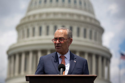Senate Minority Leader Chuck Schumer speaks during a news conference to schedule a Senate vote on the Background Checks Expansion Act, on the East Front of the U.S. Capitol in Washington, U.S. June 20, 2019. File photo by Al Drago/Reuters