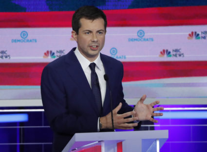 South Bend Mayor Pete Buttigieg speaks during the second night of the first Democratic presidential candidates debate in Miami, Florida, U.S. June 27, 2019. Photo by: Mike Segar/Reuters
