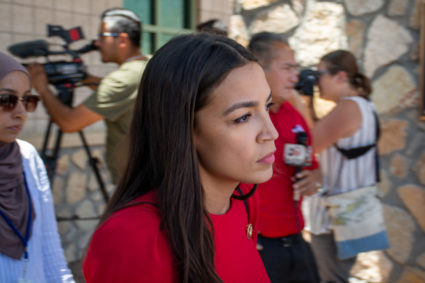 U.S. Representative Alexandria Ocasio-Cortez leaves the El Paso border patrol station during a tour of two facilities with other members of Congress in El Paso, Texas, on July 1, 2019. Photo by Julio-Cesar Chavez/Reuters