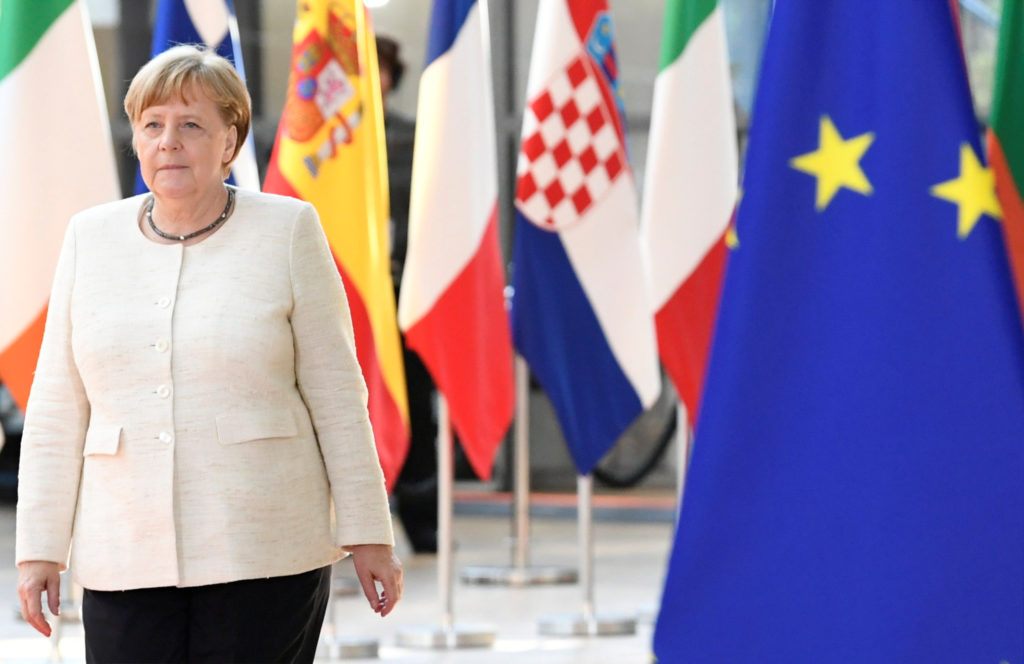Germany’s Chancellor Angela Merkel arrives to take part in a European Union leaders summit, in Brussels, Belgium on July 2...