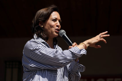 U.S. Democratic presidential candidate and U.S. Senator Kamala Harris (D-CA) speaks during a Fourth of July House Party in Indianola, Iowa, July 4, 2019. Photo by Scott Morgan/Reuters