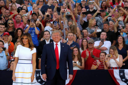 U.S. President Donald Trump and first lady Melania Trump arrive for the "Salute to America" event during Fourth of July Independence Day celebrations at the Lincoln Memorial in Washington, D.C., U.S., July 4, 2019. Photo by REUTERS/Carlos Barria