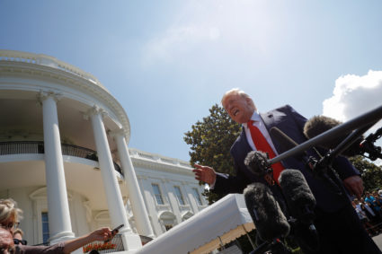 U.S. President Donald Trump talks to reporters as he departs for travel to New Jersey from the South Lawn of the White House in Washington, U.S., July 5, 2019. REUTERS/Carlos Barria
