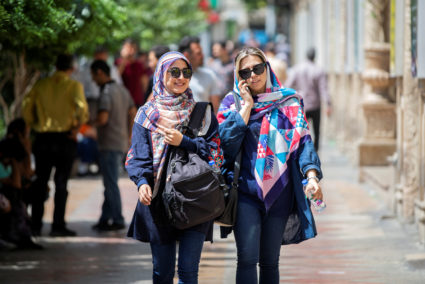 Iranian women walk at Ferdowsi street in Tehran, Iran July 6, 2019. Photo by Nazanin Tabatabaee/West Asia News Agency via