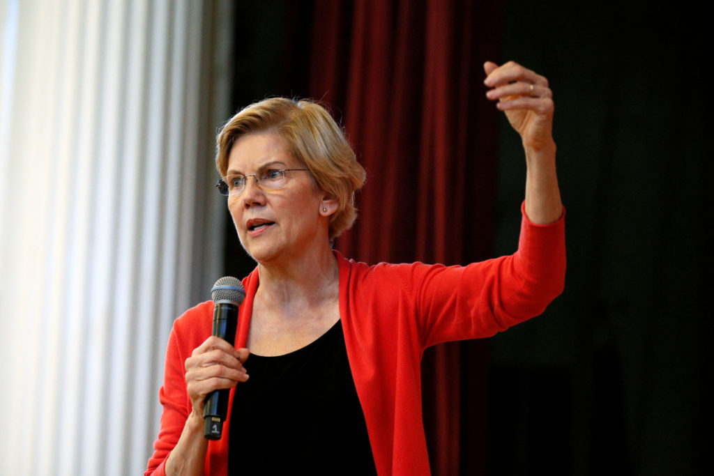 Democratic 2020 U.S. presidential candidate Sen. Elizabeth Warren speaks during a town hall at the Peterborough Town House...