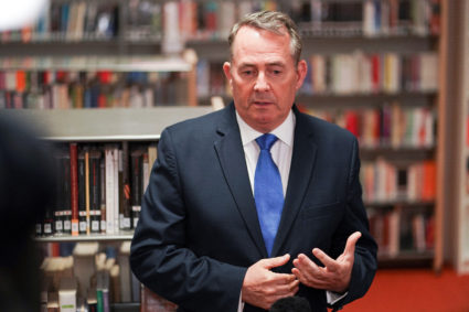 Britain's Secretary of State for International Trade Liam Fox delivers a statement to media regarding the resignation of Kim Darroch from his position as British Ambassador to the United States, in central London, Britain July 10, 2019. Photo by REUTERS/Henry Nicholls