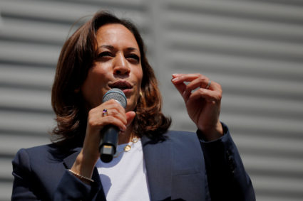 Democratic 2020 U.S. presidential candidate and U.S. Senator Kamala Harris (D-CA) speaks at a campaign house party in Gilford, New Hampshire, on July 14, 2019. Photo by Brian Snyder/Reuters