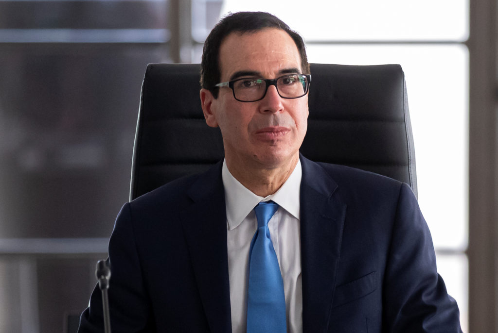 U.S. Treasury Secretary Steven Mnuchin attends a working session during the G7 finance ministers and central bank governor...