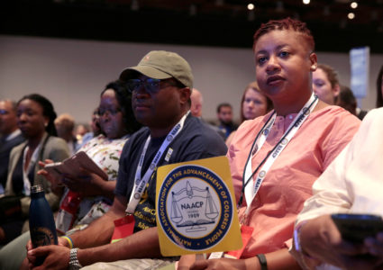 NAACP member Melencia Johnson listens to speakers during the annual convention of the National Association of the Advancement for Colored People in Detroit, Michigan, on July 24, 2019. Photo by Rebecca Cook/Reuters
