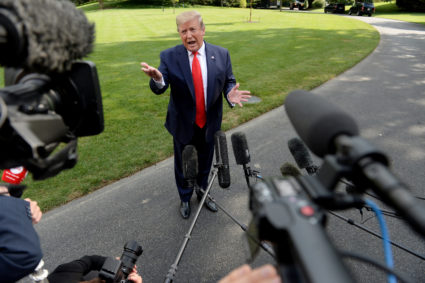 U.S. President Donald Trump speaks to the media before departing the White House en route West Virginia in Washington, U.S., July 24, 2019. Photo by: Mary F. Calvert/Reuters