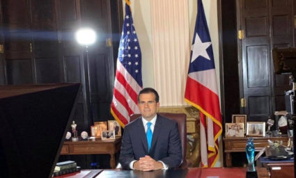 Puerto Rico Governor Ricardo Rossello speaks as he announces his resignation in San Juan, Puerto Rico, early July 25, 2019. Photo by La Forteleza de Puerto Rico/Handout via Reuters