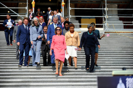 Speaker of the House Nancy Pelosi (D-CA) holds a press event on the first 200 days of the 116th Congress at the U.S. Capitol in Washington, on July 25, 2019. Photo by Mary F. Calvert/Reuters