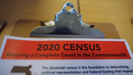 An informational pamphlet is displayed at an event for community activists and local government leaders to mark the one-year-out launch of the 2020 Census efforts in Boston, Massachusetts, U.S., April 1, 2019. Photo by REUTERS/Brian Snyder