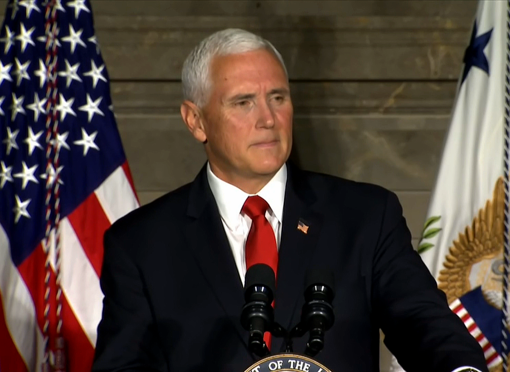 Vice President Mike Pence speaks during a naturalization ceremony on July 4, 2019.