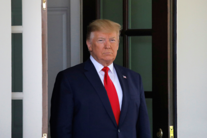President Donald Trump awaits the arrival of Qatar’s Emir Sheikh Tamim bin Hamad Al-Thani at the White House in Washington, on July 9, 2019. Photo by Carlos Barria/Reuters