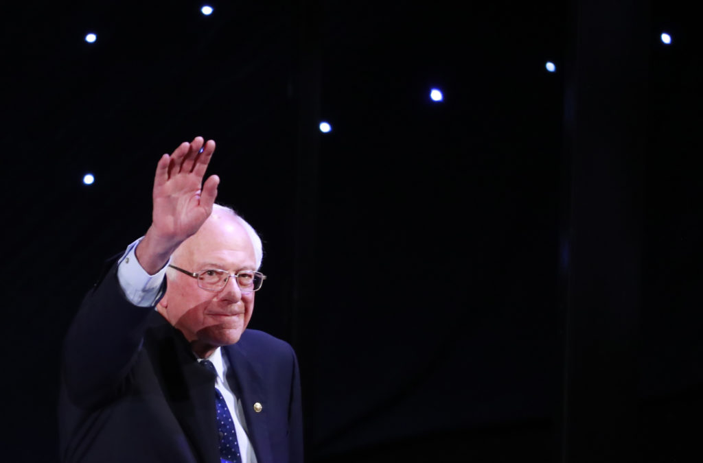U.S. Senator Bernie Sanders takes the stage on the first night of the second 2020 Democratic U.S. presidential debate in D...