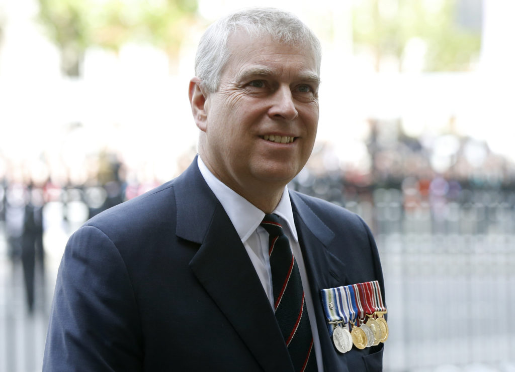 FILE PHOTO: Britain's Prince Andrew arrives at Westminster Abbey for a thanksgiving service on the final day of 70th anniv...