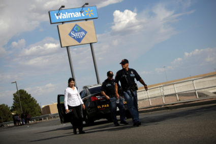 Police is seen after a mass shooting at a Walmart in El Paso, Texas, on August 3, 2019. Photo by Jose Luis Gonzalez/Reuters