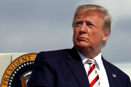 U.S. President Donald Trump boards Air Force One at Morristown municipal airport en route to Washington after a weekend in Bedminster, New Jersey, on August 4, 2019. Trump has appointed seven people to the Ninth Circuit Court of Appeals, which has long been known as a left-leaning court. Photo by Yuri Gripas/Reuters