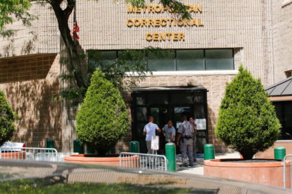 Security personnel and people are seen at the entrance of the Metropolitan Correctional Center jail where financier Jeffrey Epstein was found dead in the Manhattan borough of New York City, New York, U.S., August 12, 2019. Photo by Eduardo Munoz/Reuters