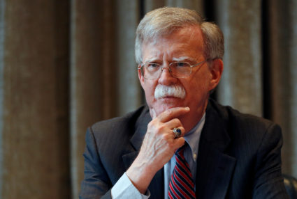 National security advisor John Bolton, meets with journalists during a visit to London on Aug. 12, 2019. Photo by REUTERS/Peter Nicholls