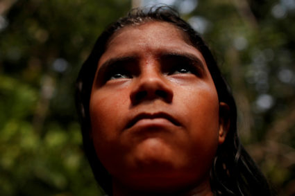 An indigenous named Pedro Mura from the Mura tribe reacts in front a deforested area in nondemarcated indigenous land inside the Amazon rainforest near Humaita, Amazonas State, Brazil August 20, 2019. Photo by Ueslei Marcelino/Reuters
