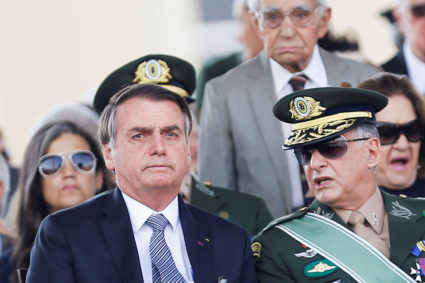 Brazil's President Jair Bolsonaro looks on during a Soldier's Day ceremony, in Brasilia, Brazil on August 23, 2019. Photo by Adriano Machado/Reuters
