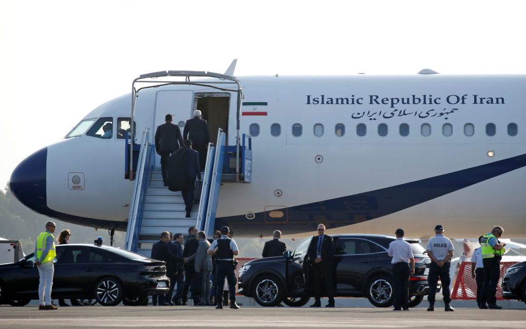 An Iranian government plane is seen on the tarmac at Biarritz airport in Anglet during the G7 summit in Biarritz, France, ...