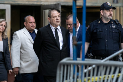 Film producer Harvey Weinstein leaves New York Supreme Court after his arraignment in his sexual assault case in New York, on August 26, 2019. Photo by Jeenah Moon/Reuters