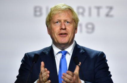 Britain's Prime Minister Boris Johnson speaks during a news conference at the end of the G7 summit in Biarritz, France, August 26, 2019. Photo by Dylan Martinez/Reuters