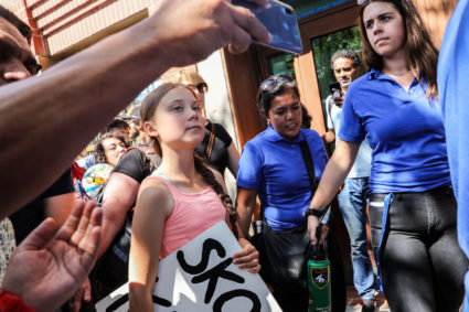 Swedish activist Greta Thunberg participates in a youth climate change protest in front of the United Nations Headquarters in Manhattan, New York City, New York, U.S., August 30, 2019. Photo by Jeenah Moon/Reuters