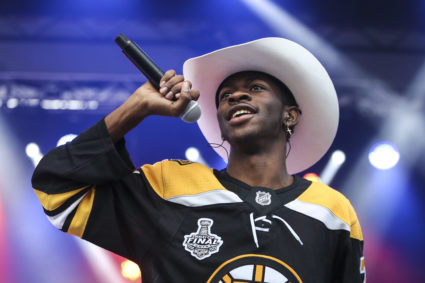 Lil Nas X performs his hit single "Old Town Road" during the 2019 Stanley Cup Final Party at Boston's City Hall Plaza in Boston on May 27, 2019. Photo by Nathan Klima for The Boston Globe via Getty Images