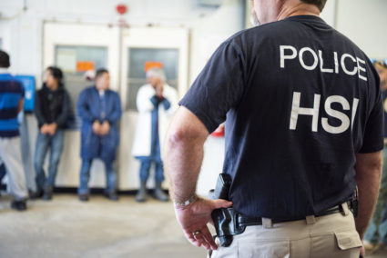 Homeland Security Investigations (HSI) officers from Immigration and Customs Enforcement (ICE) look on after executing search warrants and making some arrests at an agricultural processing facility in Canton, Mississippi, U.S. in this August 7, 2019 handout photo. Photo by Immigration and Customs Enforcement/Handout via REUTERS