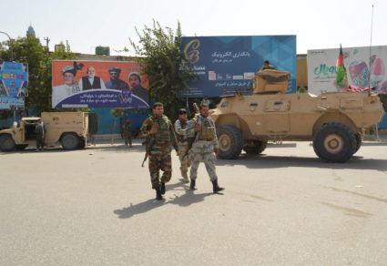 Afghan security forces patrol an area during a Taliban attack in downtown Kunduz, Afghanistan, on August 31, 2019.